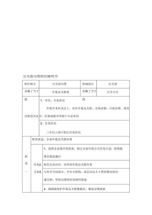 公关部经理职位说明书