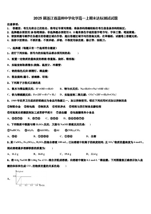 2025届浙江省温州中学化学高一上期末达标测试试题含解析