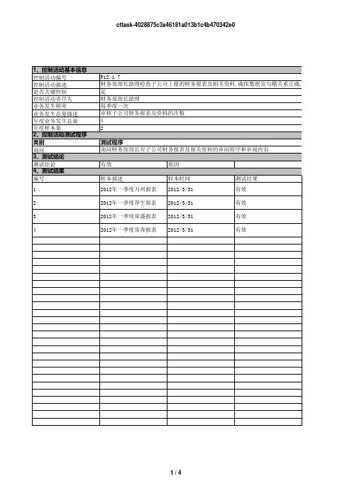 企业内部控制符合性测试-财务报告符测底稿