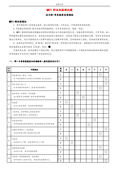 MBTI职业性格测试(完整版)全