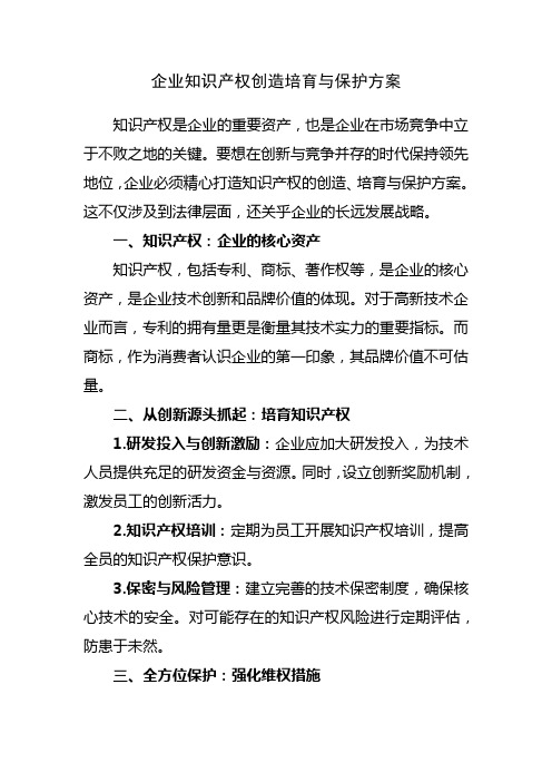 企业知识产权创造培育与保护方案