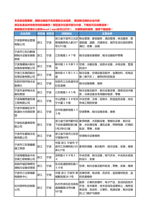 新版浙江省宁波制冷设备维修工商企业公司商家名录名单联系方式大全70家