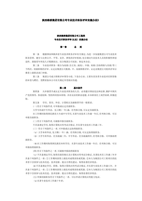 陕西路桥集团有限公司专业技术职务评审实施办法