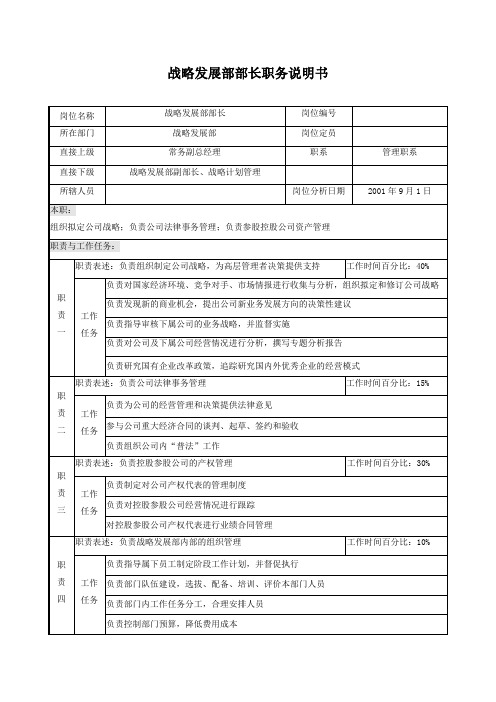 战略发展部部长职务说明书