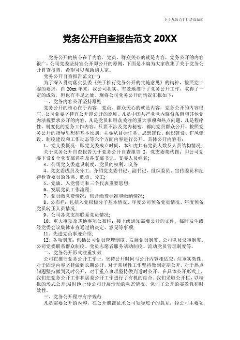 党务公开自查报告范文20XX