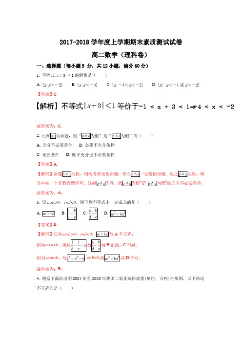 内蒙古赤峰市宁城县2017-2018学年高二上学期期末考试数学(理)试题 Word版含解析