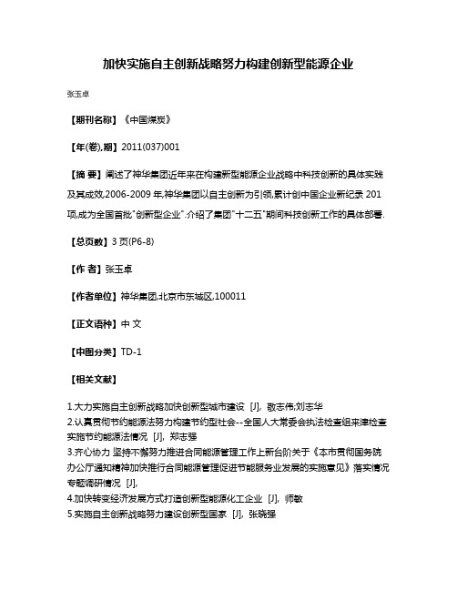 加快实施自主创新战略努力构建创新型能源企业