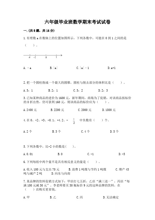 六年级毕业班数学期末考试试卷及完整答案(历年真题)