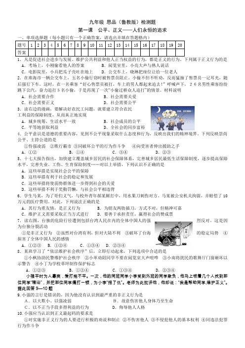 九年级 思品(鲁教版)检测题
