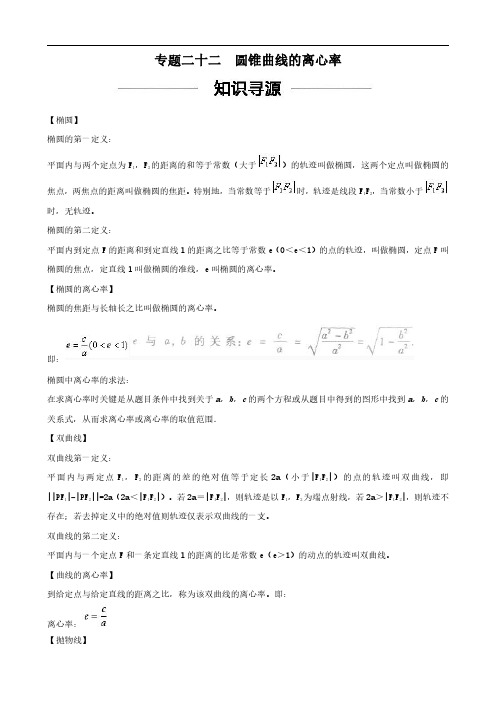 高考数学(理)一轮复习答题模板：专题22 圆锥曲线的离心率