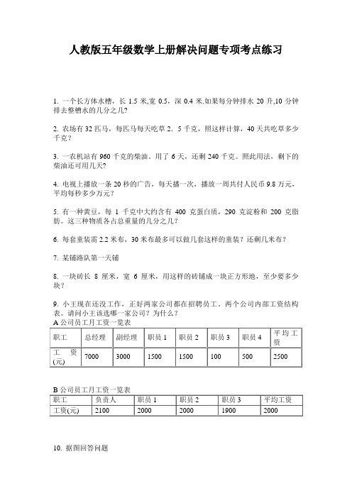 人教版五年级数学上册解决问题专项考点练习