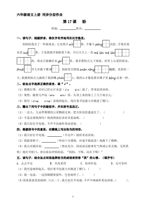 第17课 盼 同步分层作业 2023-2024学年六年级语文上册(统编版)