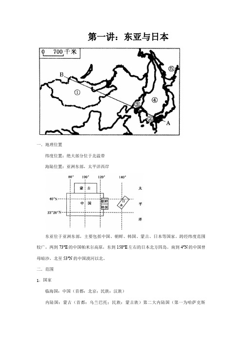 艺体生高考地理复习东亚与日本