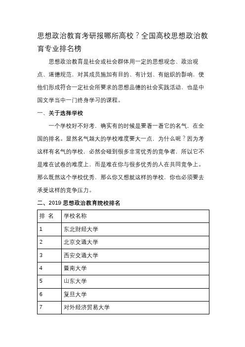 思想政治教育考研报哪所高校？全国高校思想政治教育专业排名榜