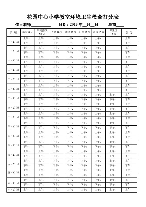 2015年花园中心小学教室环境卫生检查打分表