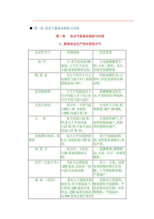 农业气象服务指标