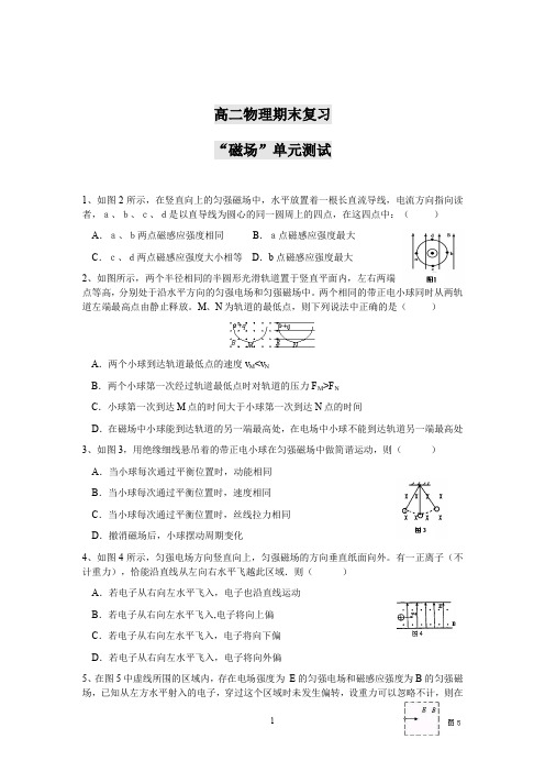 高二物理期末复习“磁场”单元测试