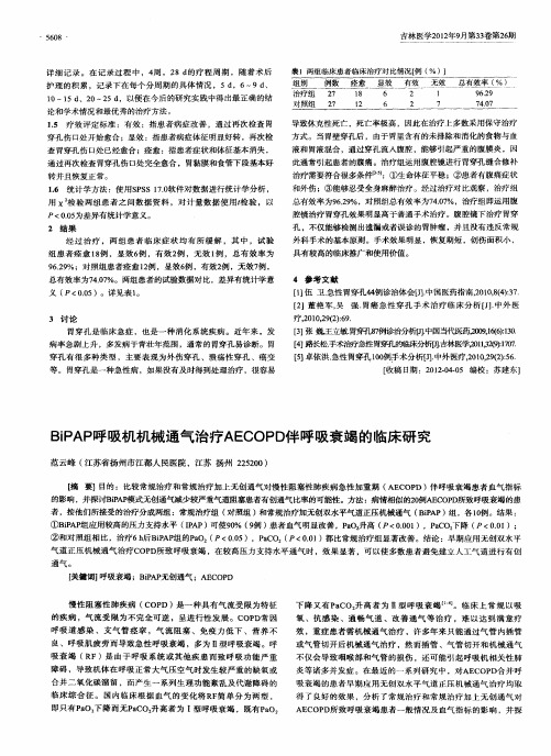 BiPAP呼吸机机械通气治疗AECOPD伴呼吸衰竭的临床研究