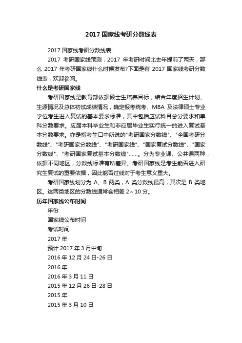 2017国家线考研分数线表