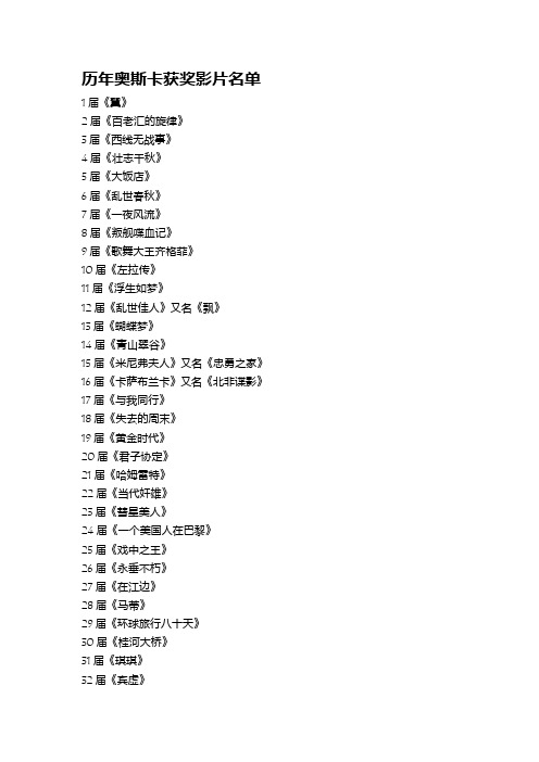 历届奥斯卡获奖影片