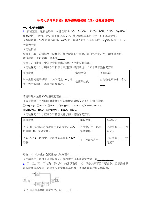 中考化学专项训练：化学推断题易错(难)检测题含答案