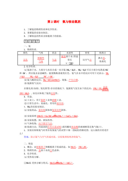 高中化学第三章第2节第2课时氨与铵态氮肥练习鲁科版必修1