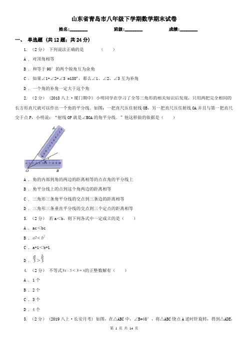 山东省青岛市八年级下学期数学期末试卷