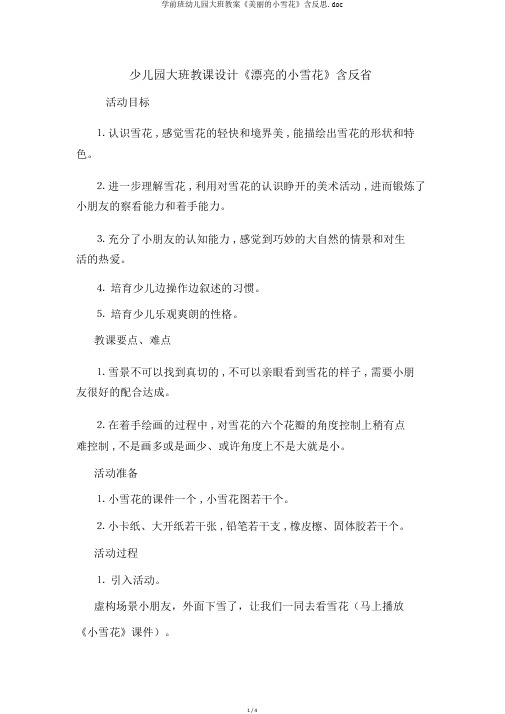 学前班幼儿园大班教案《美丽的小雪花》含反思