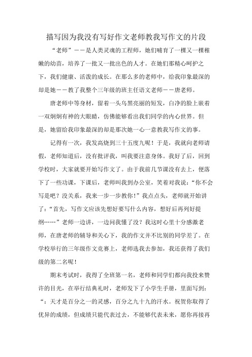 描写因为我没有写好作文老师教我写作文的片段