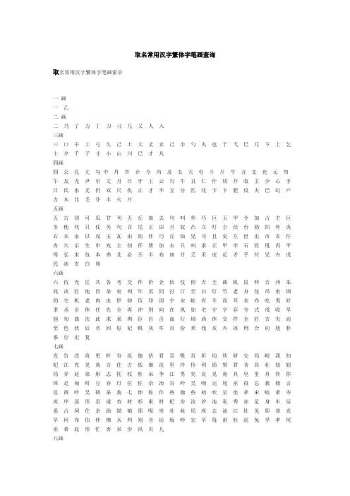 取名常用汉字繁体字笔画