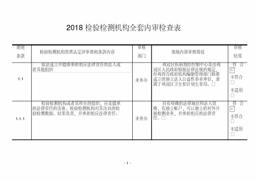 2018检验检测机构全套内审检查表.