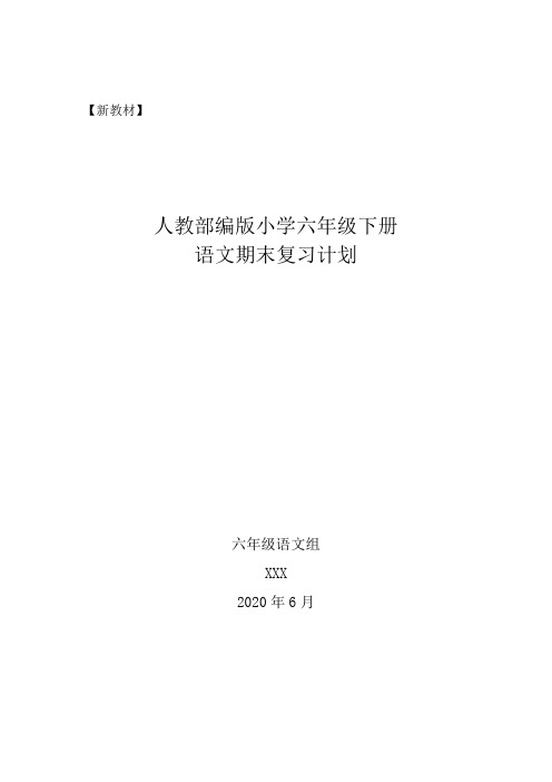 【新教材】部编人教版六年级语文下册期末小学毕业班复习计划+复习教案(名师推荐精编版)