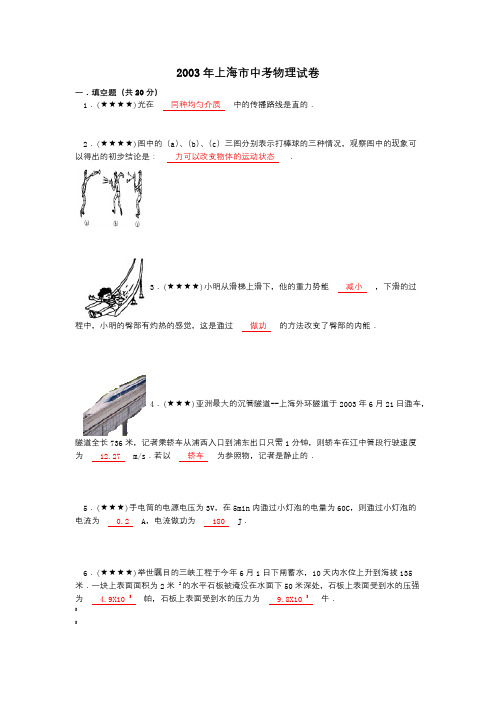 2003年上海市中考物理试卷