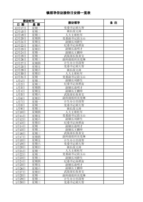 镇领导信访接待日安排一览表