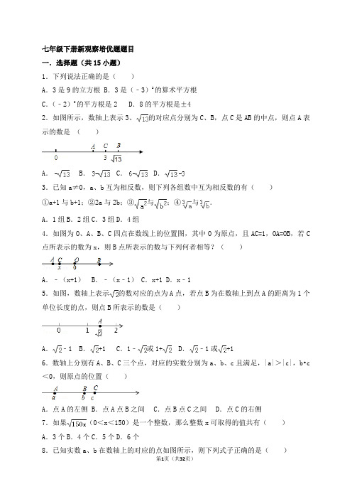 七年级下册新观察培优题题目