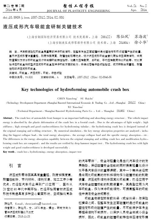 液压成形汽车吸能盒研制关键技术