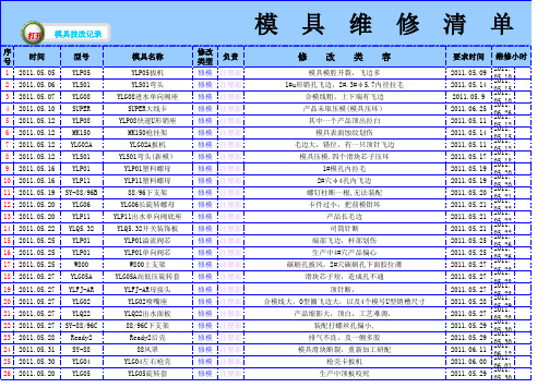 模具维修单表