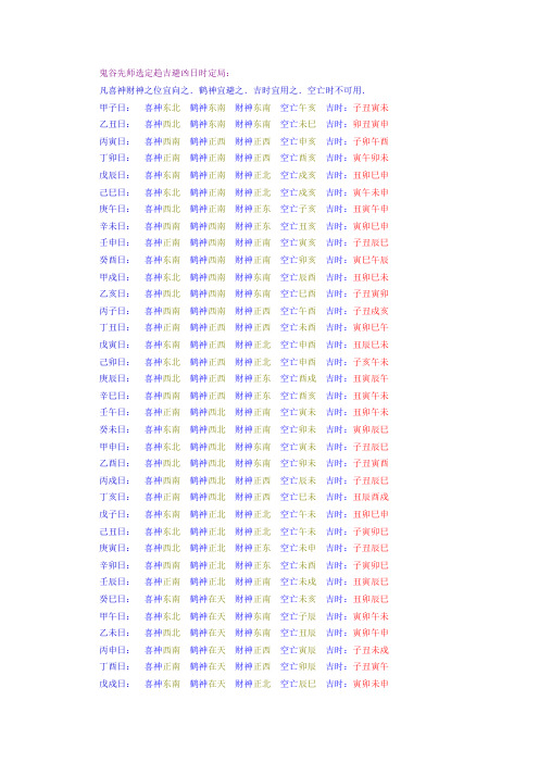 鬼鬼谷先师选定趋吉避凶日时定局