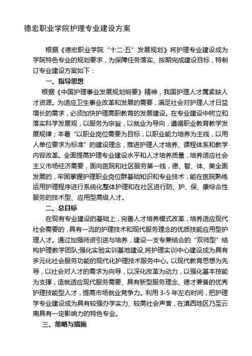 德宏职业学院护理专业建设方案