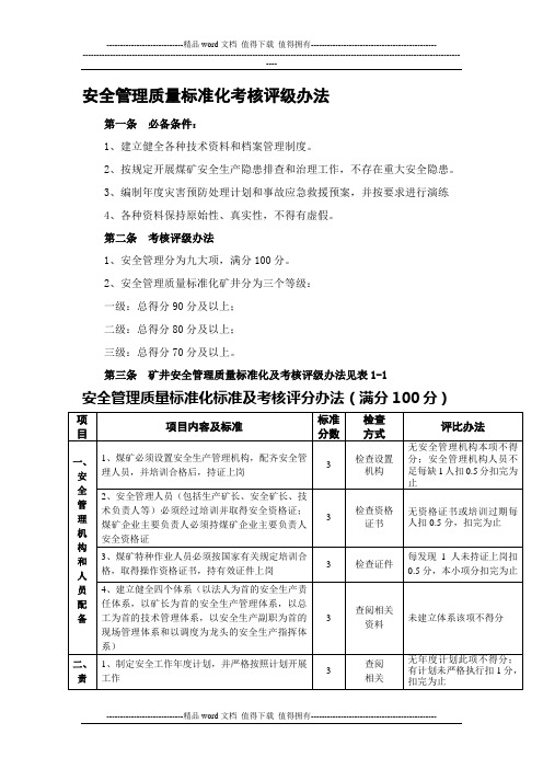 安全管理质量标准化考核评级办法