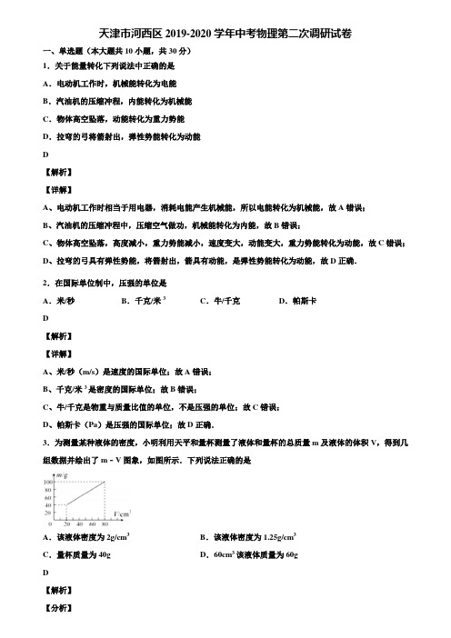 天津市河西区2019-2020学年中考物理第二次调研试卷含解析