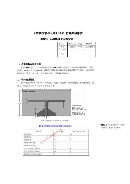 HFSS仿真实验报告样例