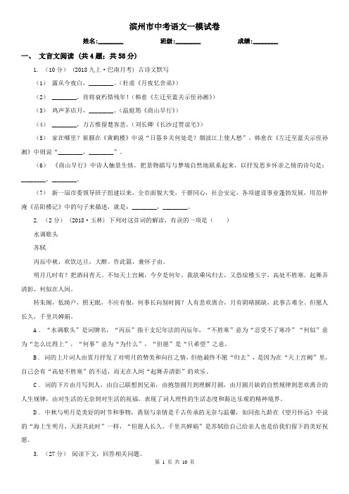 滨州市中考语文一模试卷