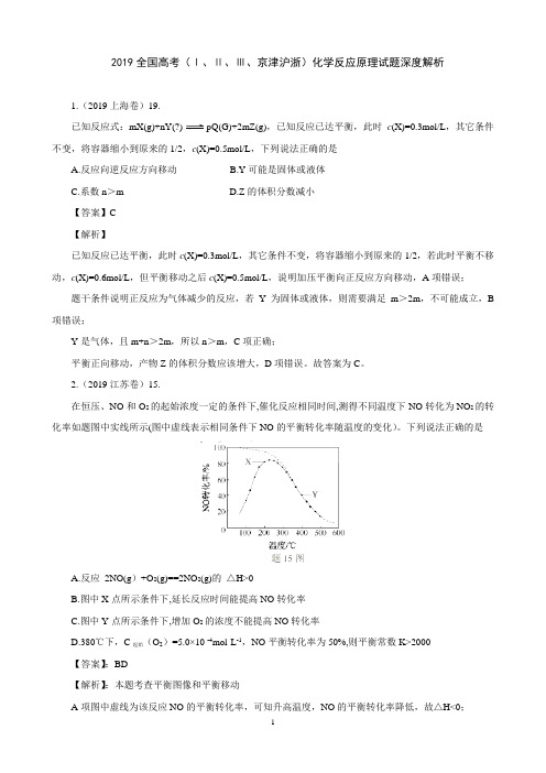 2019全国高考化学真题深度解析：(Ⅰ、Ⅱ、Ⅲ、京津沪浙)化学反应原理试题