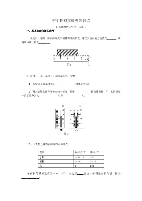 初中物理实验专题训练及参考答案