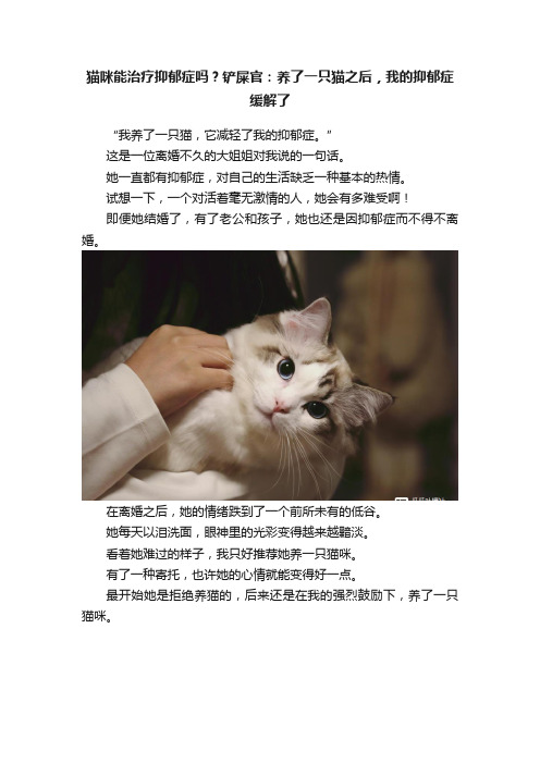 猫咪能治疗抑郁症吗？铲屎官：养了一只猫之后，我的抑郁症缓解了