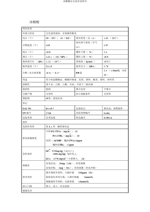 冰醋酸安全技术说明书