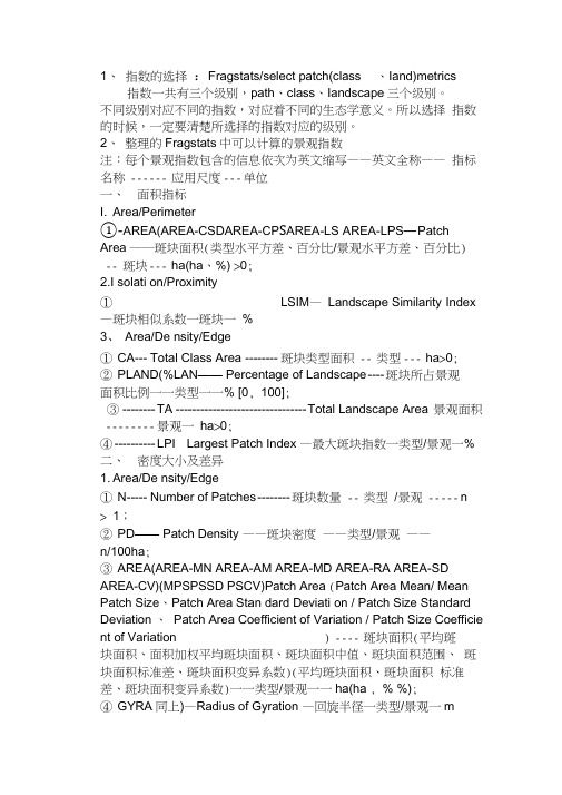 Fragstats软件中各生态景观指数详述