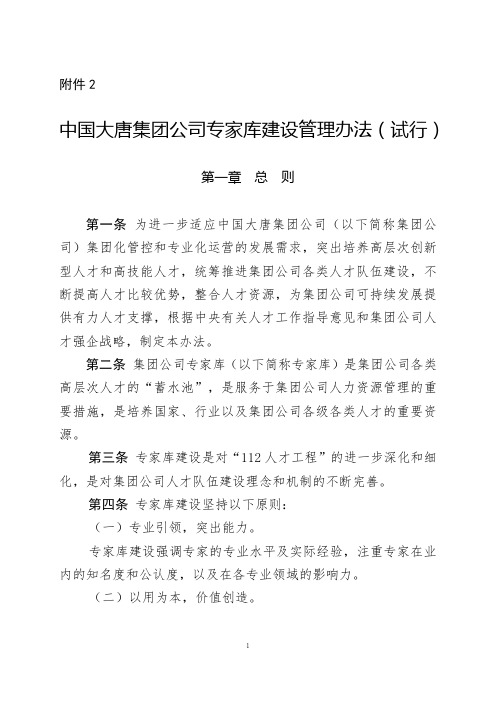 中国大唐集团公司专家库建设管理办法(试行)