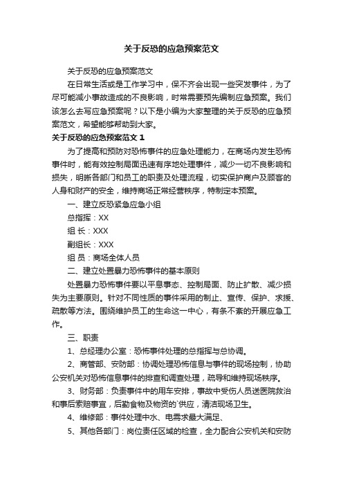 关于反恐的应急预案范文